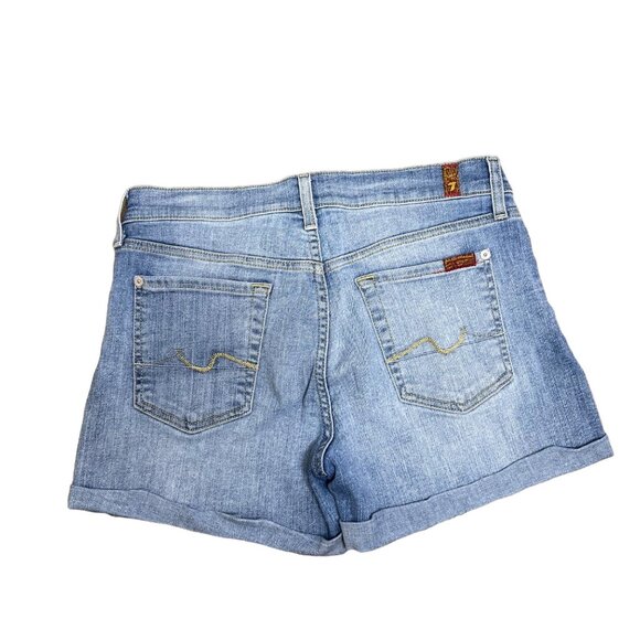 7 For All Mankind Roll Up Short Size 28 Crescent Valley Light Wash Mid Rise - Picture 6 of 9